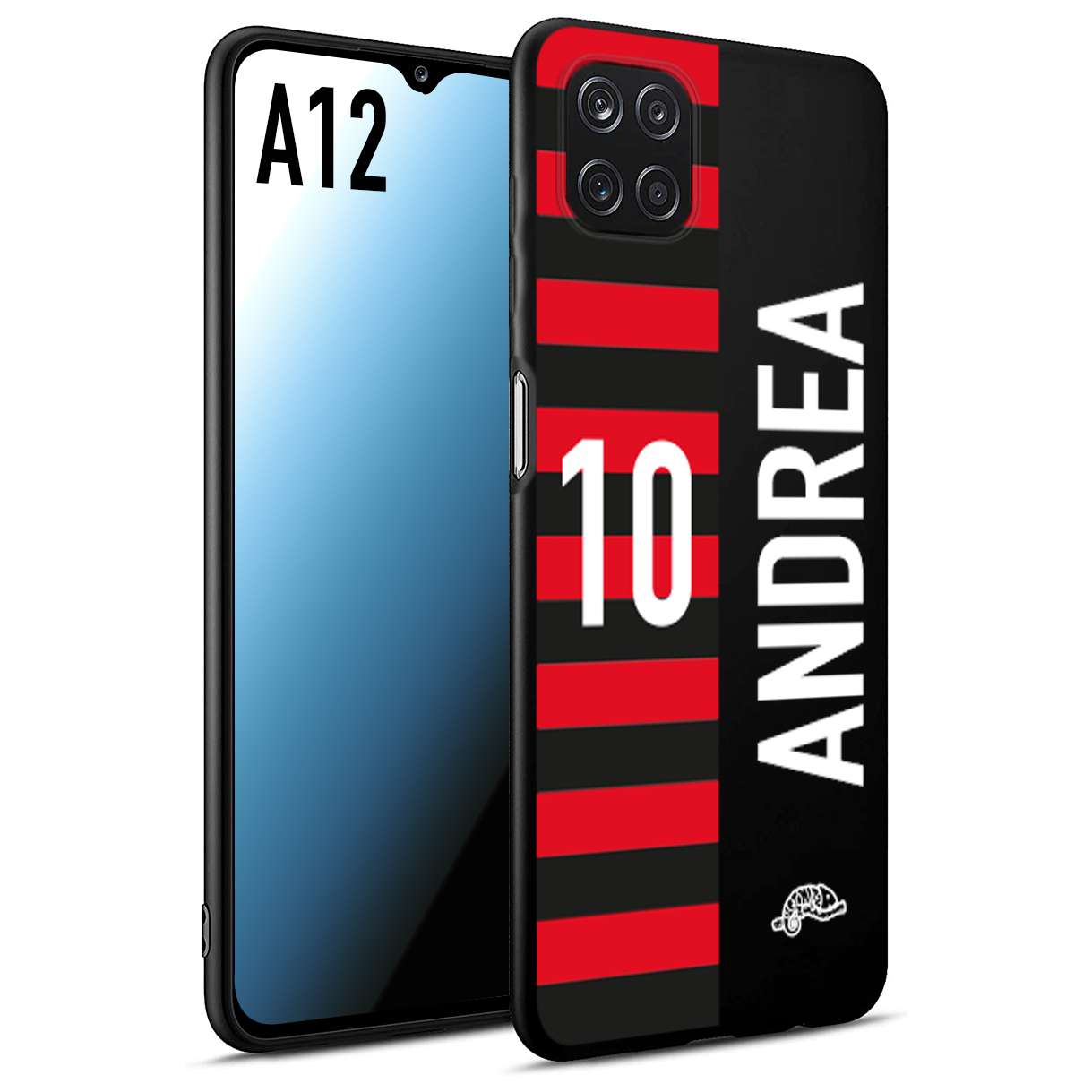 CUSTOMIZZA - Custodia cover nera morbida in tpu compatibile per Samsung A12 personalizzata calcio football nome e numero calciatori rossonera