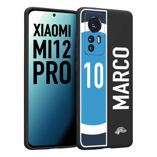 CUSTOMIZZA - Custodia cover nera morbida in tpu compatibile per Xiaomi 12 PRO personalizzata calcio football nome e numero calciatori biancoazzurri bianco celesti