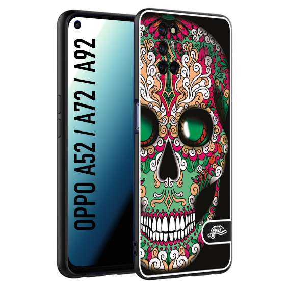 CUSTOMIZZA - Custodia cover nera morbida in tpu compatibile per Oppo A52 - A72 - A92 teschio messicano Mexican skull verde fucsia