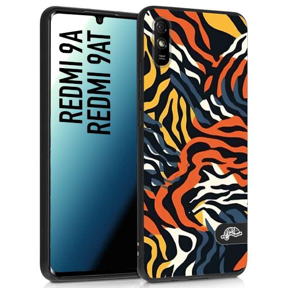 CUSTOMIZZA - Custodia cover nera morbida in tpu compatibile per Xiaomi Redmi 9A - 9AT leopardato maculato tigrato tiger colorata gialla blu arancio