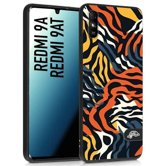 CUSTOMIZZA - Custodia cover nera morbida in tpu compatibile per Xiaomi Redmi 9A - 9AT leopardato maculato tigrato tiger colorata gialla blu arancio