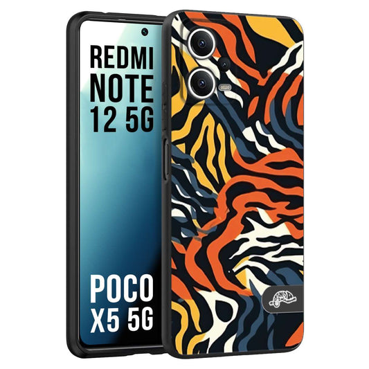 CUSTOMIZZA - Custodia cover nera morbida in tpu compatibile per Xiaomi Redmi Note 12 - POCO X5 5G leopardato maculato tigrato tiger colorata gialla blu arancio