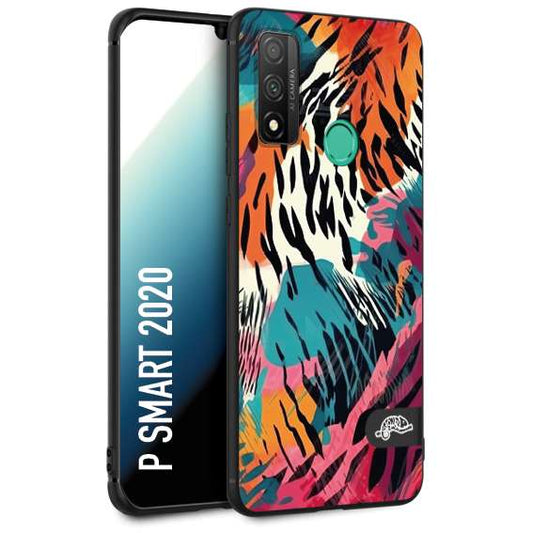 CUSTOMIZZA - Custodia cover nera morbida in tpu compatibile per Huawei P Smart 2020 leopardato maculato tigrato tiger colorata summer color