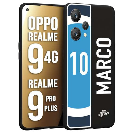 CUSTOMIZZA - Custodia cover nera morbida in tpu compatibile per Oppo Realme 9 4G - 9 PRO PLUS personalizzata calcio football nome e numero calciatori biancoazzurri bianco celesti