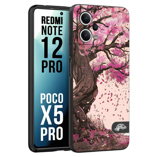 CUSTOMIZZA - Custodia cover nera morbida in tpu compatibile per Xiaomi Redmi Note 12 PRO - POCO X5 PRO giapponese colori morbidi fiori di ciliegio rosa disegnata