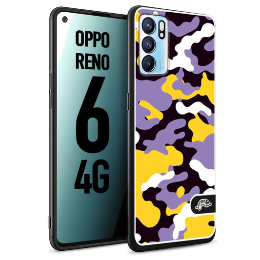 CUSTOMIZZA - Custodia cover nera morbida in tpu compatibile per Oppo Reno 6 4G camouflage mimetico militare viola lilla giallo