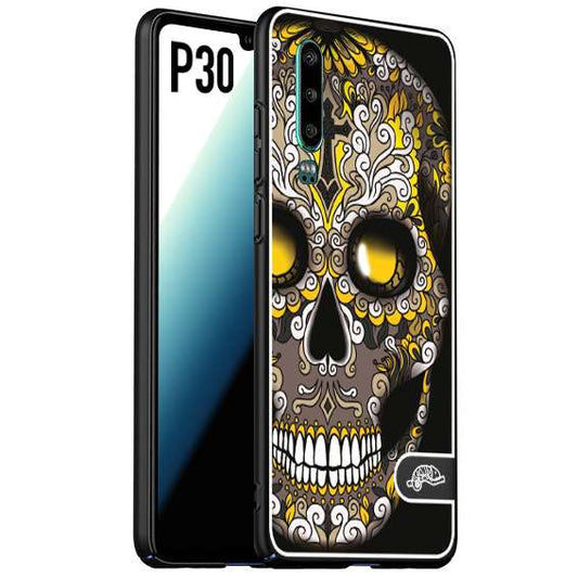 CUSTOMIZZA - Custodia cover nera morbida in tpu compatibile per Huawei P30 teschio messicano Mexican skull nero giallo