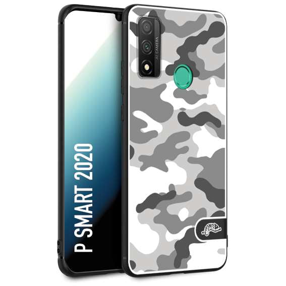 CUSTOMIZZA - Custodia cover nera morbida in tpu compatibile per Huawei P Smart 2020 camouflage mimetico militare bianco white