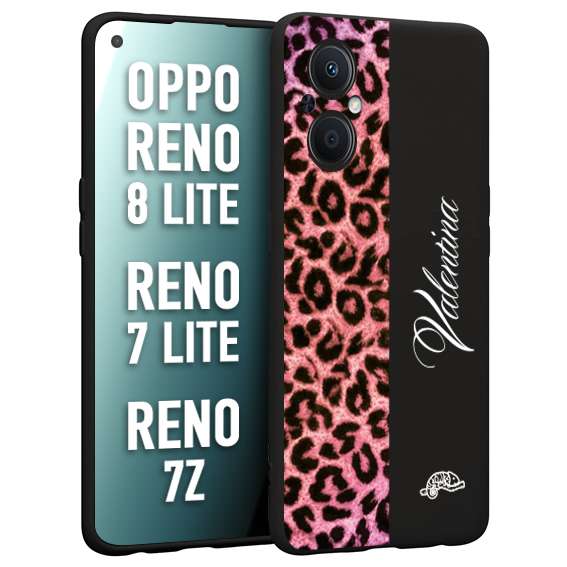 CUSTOMIZZA - Custodia cover nera morbida in tpu compatibile per Oppo Reno 7 Lite - 8 Lite - 7Z leopardato rosa fucsia personalizzata nome iniziali