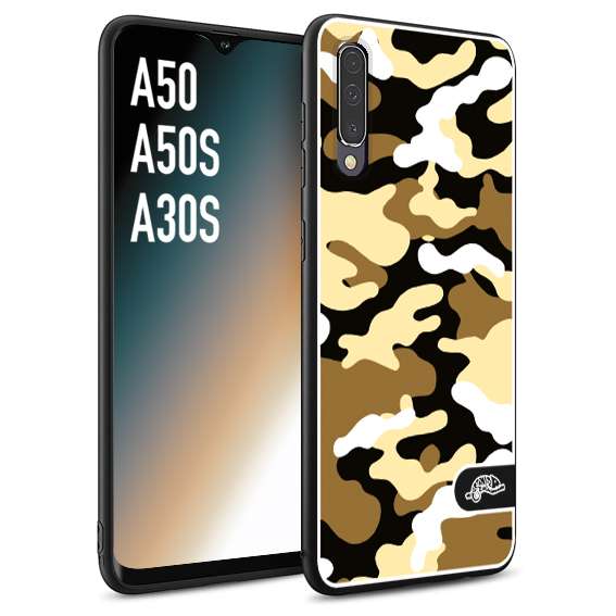 CUSTOMIZZA - Custodia cover nera morbida in tpu compatibile per Samsung A50 - A50S - A30S camouflage mimetico militare giallo desert brown