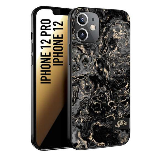 CUSTOMIZZA - Custodia cover nera morbida in tpu compatibile per iPhone 12 - 12 PRO effetto marmo marble nero black venature dorato pietra