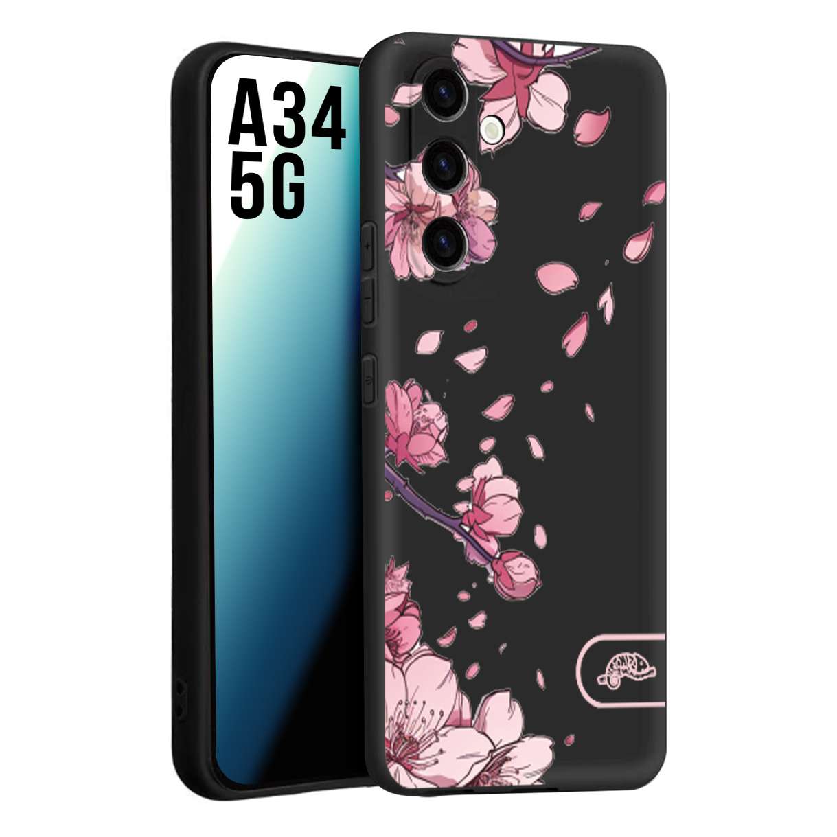 CUSTOMIZZA - Custodia cover nera morbida in tpu compatibile per Samsung A34 5G giapponese fiori di ciliegio in fiore a rilievo disegnata tattoo