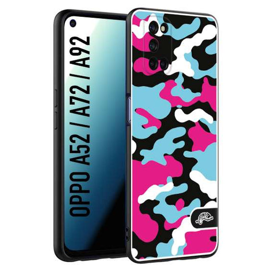 CUSTOMIZZA - Custodia cover nera morbida in tpu compatibile per Oppo A52 - A72 - A92 camouflage mimetico militare fucsia celeste