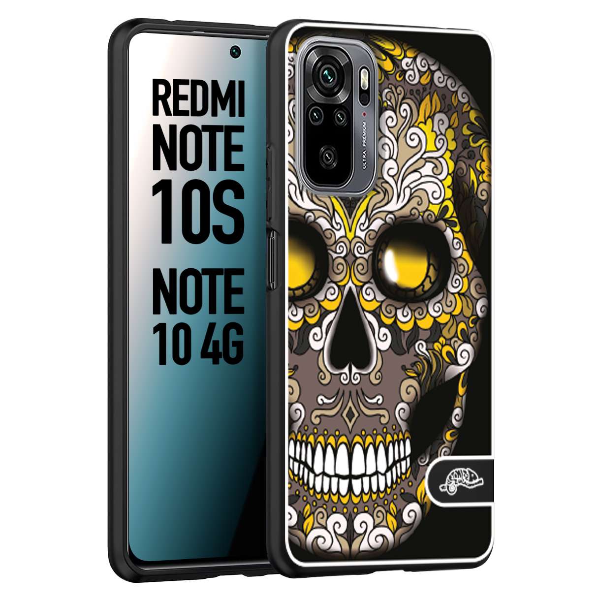 CUSTOMIZZA - Custodia cover nera morbida in tpu compatibile per Xiaomi Redmi Note 10S teschio messicano Mexican skull nero giallo