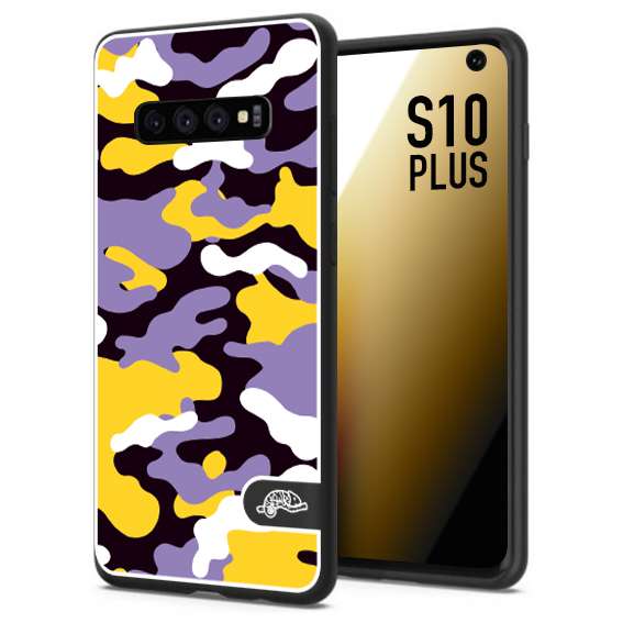 CUSTOMIZZA - Custodia cover nera morbida in tpu compatibile per Samsung S10 PLUS camouflage mimetico militare viola lilla giallo