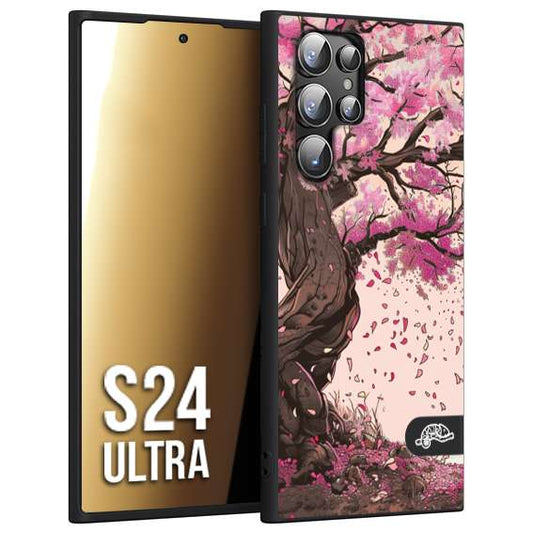 CUSTOMIZZA - Custodia cover nera morbida in tpu compatibile per Samsung S24 ULTRA giapponese colori morbidi fiori di ciliegio rosa disegnata