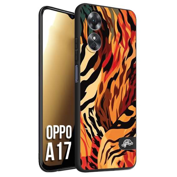 CUSTOMIZZA - Custodia cover nera morbida in tpu compatibile per Oppo A17 leopardato maculato tigrato tiger colorata gialla rossa arancio