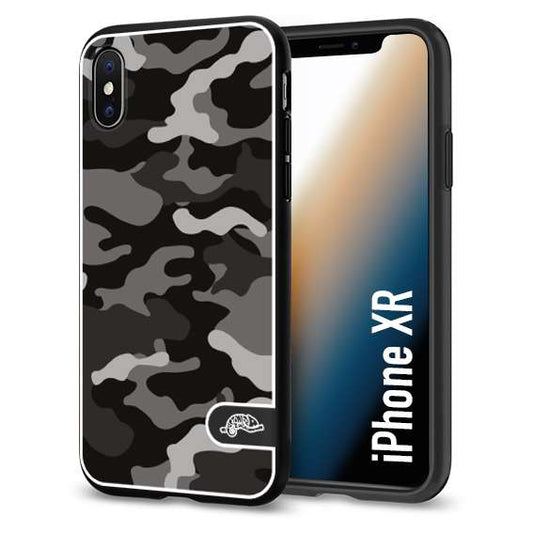 CUSTOMIZZA - Custodia cover nera morbida in tpu compatibile per iPhone Xr camouflage mimetico militare nero black grigio