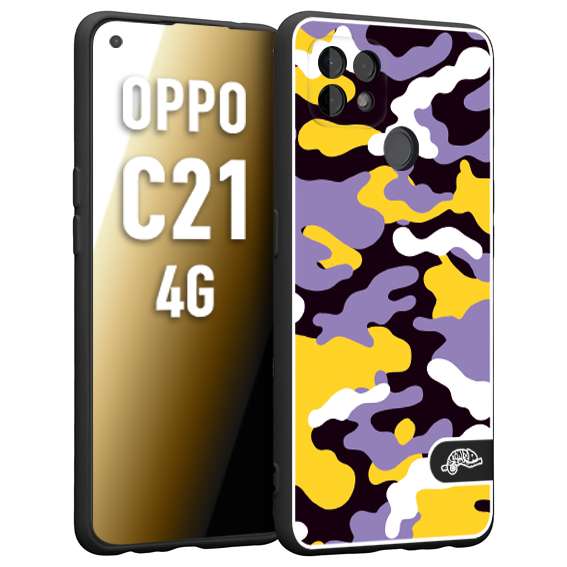 CUSTOMIZZA - Custodia cover nera morbida in tpu compatibile per Oppo Realme C21 4G camouflage mimetico militare viola lilla giallo