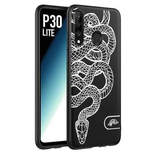 CUSTOMIZZA - Custodia cover nera morbida in tpu compatibile per Huawei P30 LITE serpente snake bianco a rilievo disegnato tattoo tatuaggio