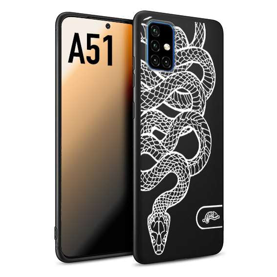 CUSTOMIZZA - Custodia cover nera morbida in tpu compatibile per Samsung A51 serpente snake bianco a rilievo disegnato tattoo tatuaggio