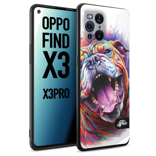 CUSTOMIZZA - Custodia cover nera morbida in tpu compatibile per Oppo Find X3 - Find X3 Pro 5G animali color bulldog cane dog colori vibranti disegnato schizzo