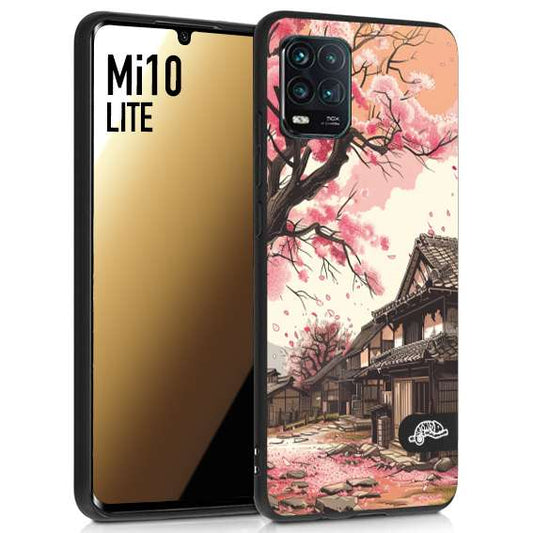 CUSTOMIZZA - Custodia cover nera morbida in tpu compatibile per Xiaomi Mi 10 LITE casa giapponese rosa ciliegio in fiore disegnata tattoo