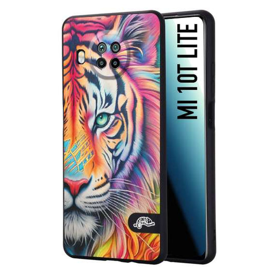 CUSTOMIZZA - Custodia cover nera morbida in tpu compatibile per Xiaomi Mi 10T LITE animali color tigre tiger viso colori vibranti disegnato schizzo