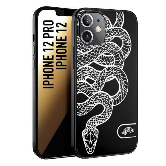 CUSTOMIZZA - Custodia cover nera morbida in tpu compatibile per iPhone 12 - 12 PRO serpente snake bianco a rilievo disegnato tattoo tatuaggio