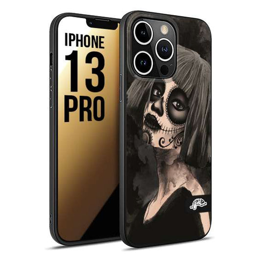 CUSTOMIZZA - Custodia cover nera morbida in tpu compatibile per iPhone 13 PRO chicana messicana dea de la muerte donna santa tattoo disegnata