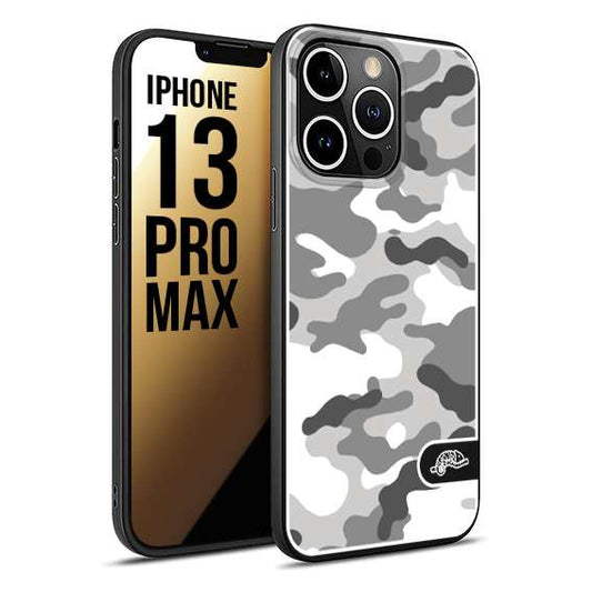 CUSTOMIZZA - Custodia cover nera morbida in tpu compatibile per iPhone 13 PRO MAX camouflage mimetico militare bianco white