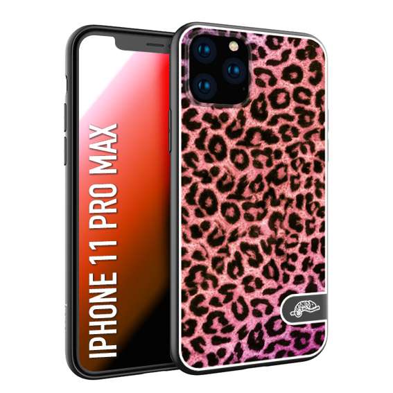 CUSTOMIZZA - Custodia cover nera morbida in tpu compatibile per iPhone 11 PRO MAX leopardato maculato donna rosa leopard