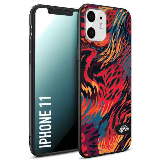 CUSTOMIZZA - Custodia cover nera morbida in tpu compatibile per iPhone 11 leopardato maculato tigrato colorata fiamme rossa blu arancione