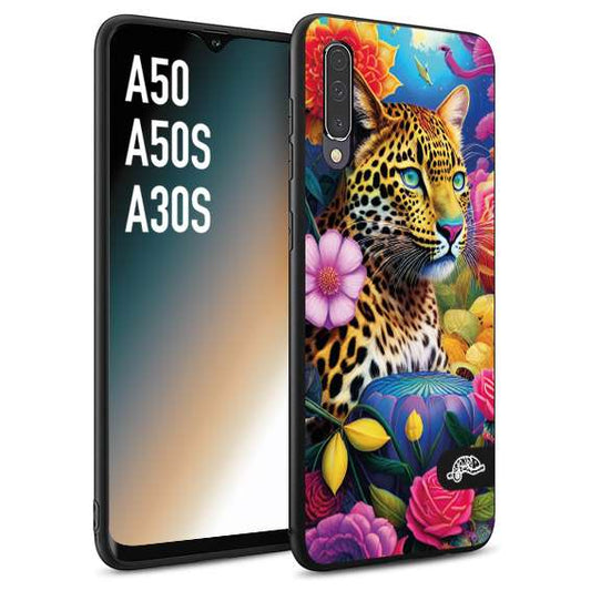 CUSTOMIZZA - Custodia cover nera morbida in tpu compatibile per Samsung A50 - A50S - A30S fiori astratti donna flower fantasia leopardo ghepardo animali colorati