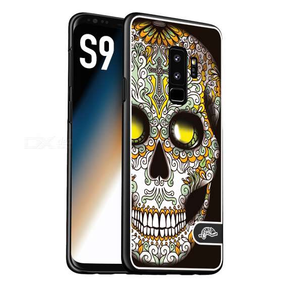 CUSTOMIZZA - Custodia cover nera morbida in tpu compatibile per Samsung S9 teschio messicano Mexican skull bianco verde giallo