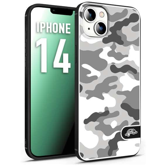 CUSTOMIZZA - Custodia cover nera morbida in tpu compatibile per iPhone 14 camouflage mimetico militare bianco white