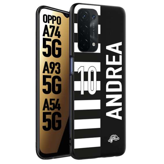 CUSTOMIZZA - Custodia cover nera morbida in tpu compatibile per Oppo A74 5G - A93 5G - A54 5G personalizzata calcio football nome e numero calciatori bianconera