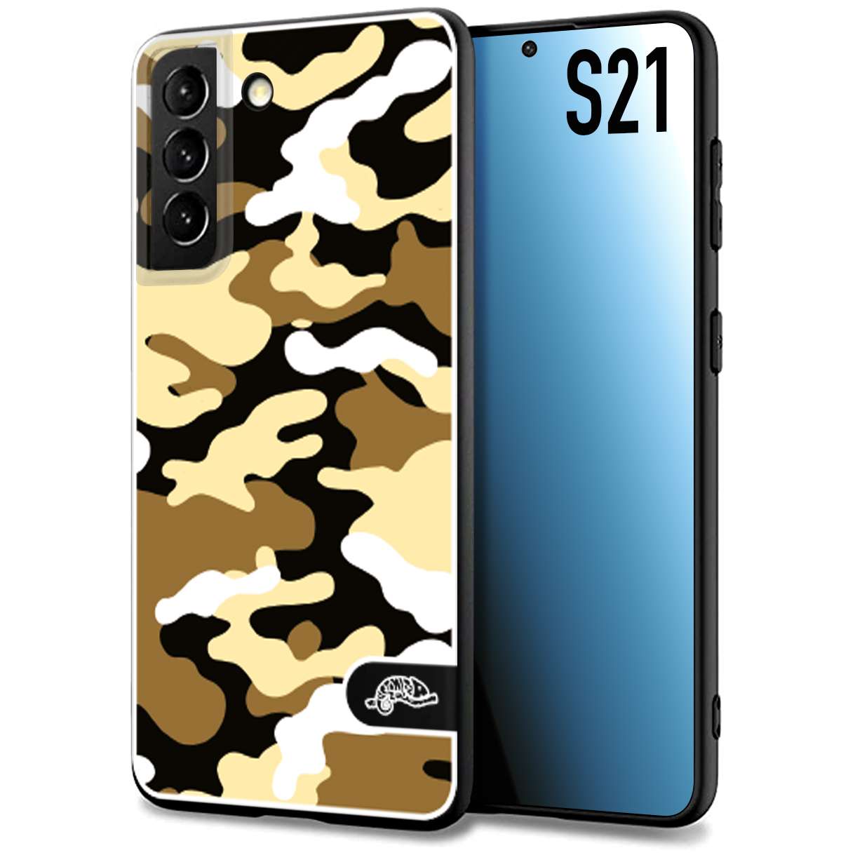 CUSTOMIZZA - Custodia cover nera morbida in tpu compatibile per Samsung S21 camouflage mimetico militare giallo desert brown