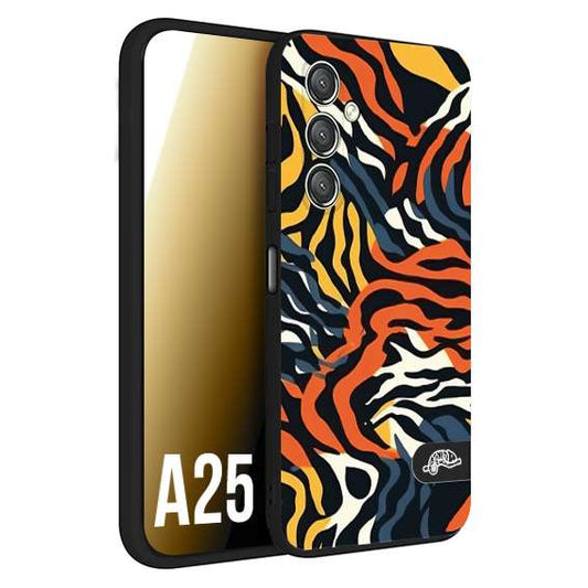 CUSTOMIZZA - Custodia cover nera morbida in tpu compatibile per Samsung A25 leopardato maculato tigrato tiger colorata gialla blu arancio