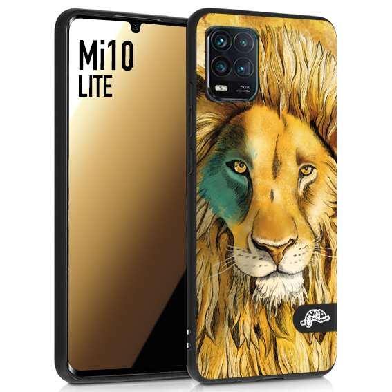 CUSTOMIZZA - Custodia cover nera morbida in tpu compatibile per Xiaomi Mi 10 LITE leone lion disegnato a mano giallo blu a rilievo artistico brown