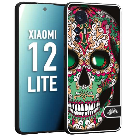 CUSTOMIZZA - Custodia cover nera morbida in tpu compatibile per Xiaomi 12 LITE teschio messicano Mexican skull verde fucsia