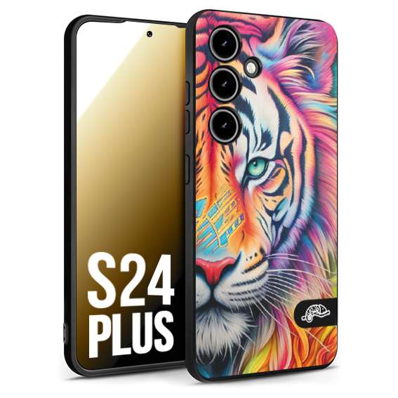 CUSTOMIZZA - Custodia cover nera morbida in tpu compatibile per Samsung S24 PLUS animali color tigre tiger viso colori vibranti disegnato schizzo