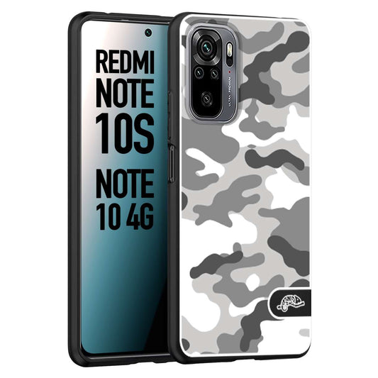 CUSTOMIZZA - Custodia cover nera morbida in tpu compatibile per Xiaomi Redmi Note 10S camouflage mimetico militare bianco white