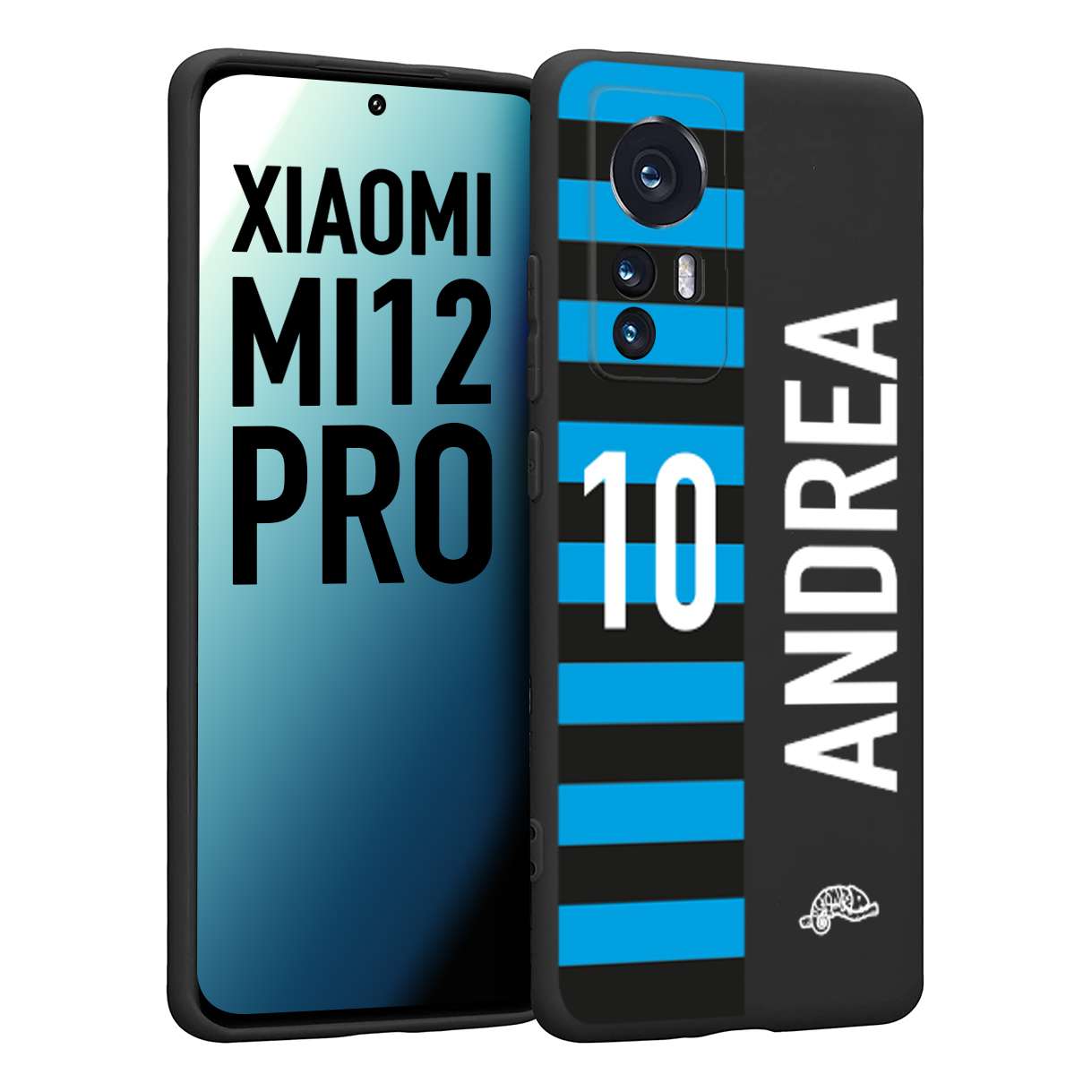 CUSTOMIZZA - Custodia cover nera morbida in tpu compatibile per Xiaomi 12 PRO personalizzata calcio football nome e numero calciatori nerazzurra