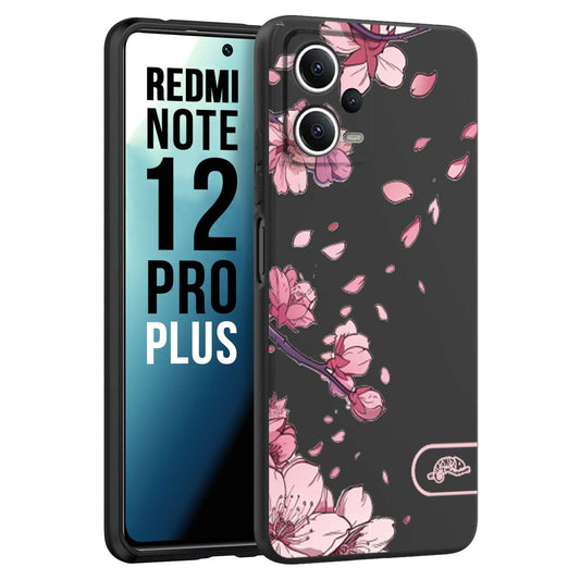 CUSTOMIZZA - Custodia cover nera morbida in tpu compatibile per Xiaomi Redmi Note 12 PRO PLUS giapponese fiori di ciliegio in fiore a rilievo disegnata tattoo