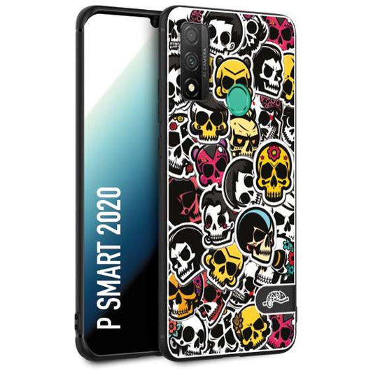 CUSTOMIZZA - Custodia cover nera morbida in tpu compatibile per Huawei P Smart 2020 sticker bomb teschi colorati adesivi skulls skater snowboard