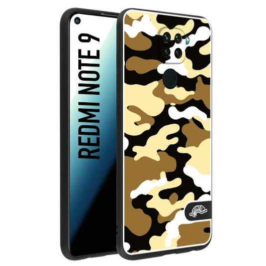 CUSTOMIZZA - Custodia cover nera morbida in tpu compatibile per Xiaomi Redmi Note 9 camouflage mimetico militare giallo desert brown