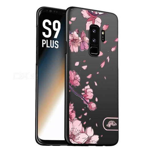 CUSTOMIZZA - Custodia cover nera morbida in tpu compatibile per Samsung S9 PLUS giapponese fiori di ciliegio in fiore a rilievo disegnata tattoo