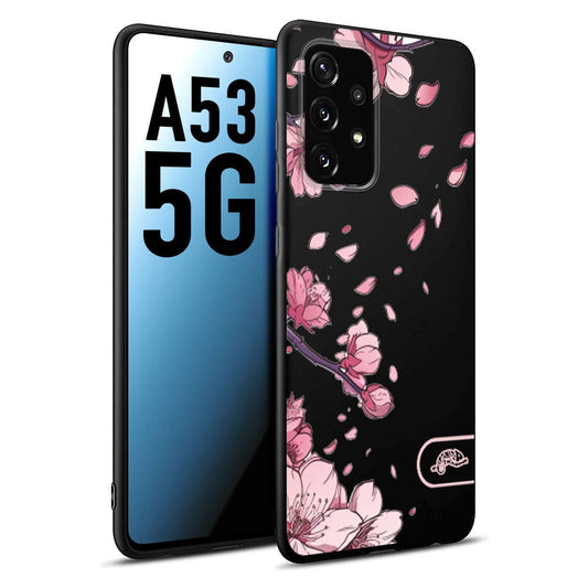 CUSTOMIZZA - Custodia cover nera morbida in tpu compatibile per Samsung A53 5G giapponese fiori di ciliegio in fiore a rilievo disegnata tattoo