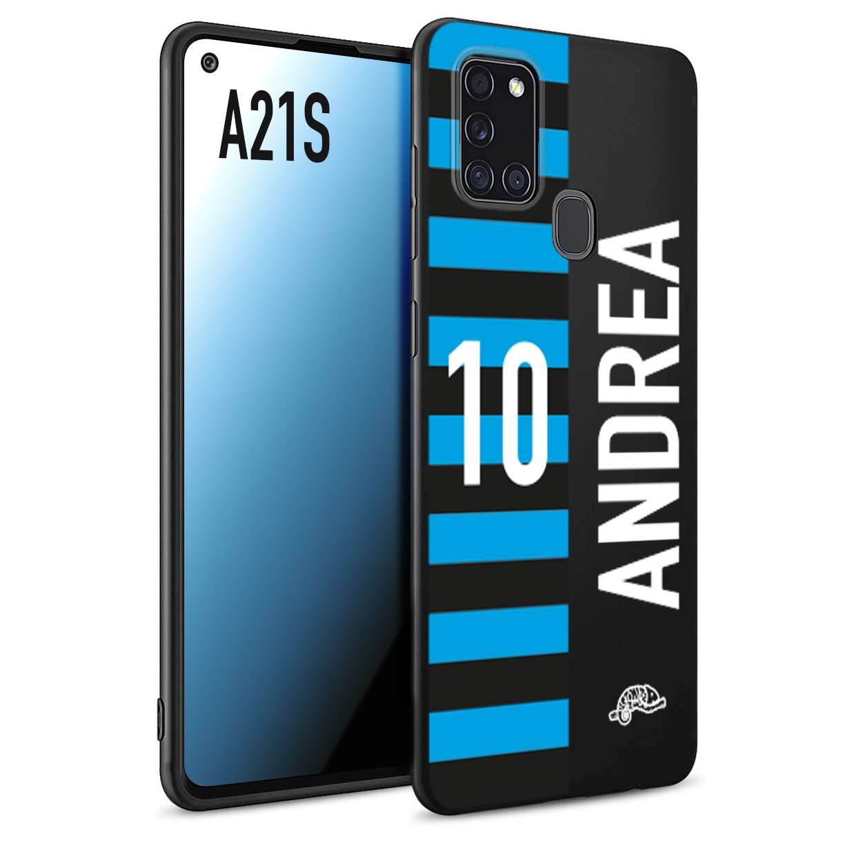 CUSTOMIZZA - Custodia cover nera morbida in tpu compatibile per Samsung A21S personalizzata calcio football nome e numero calciatori nerazzurra